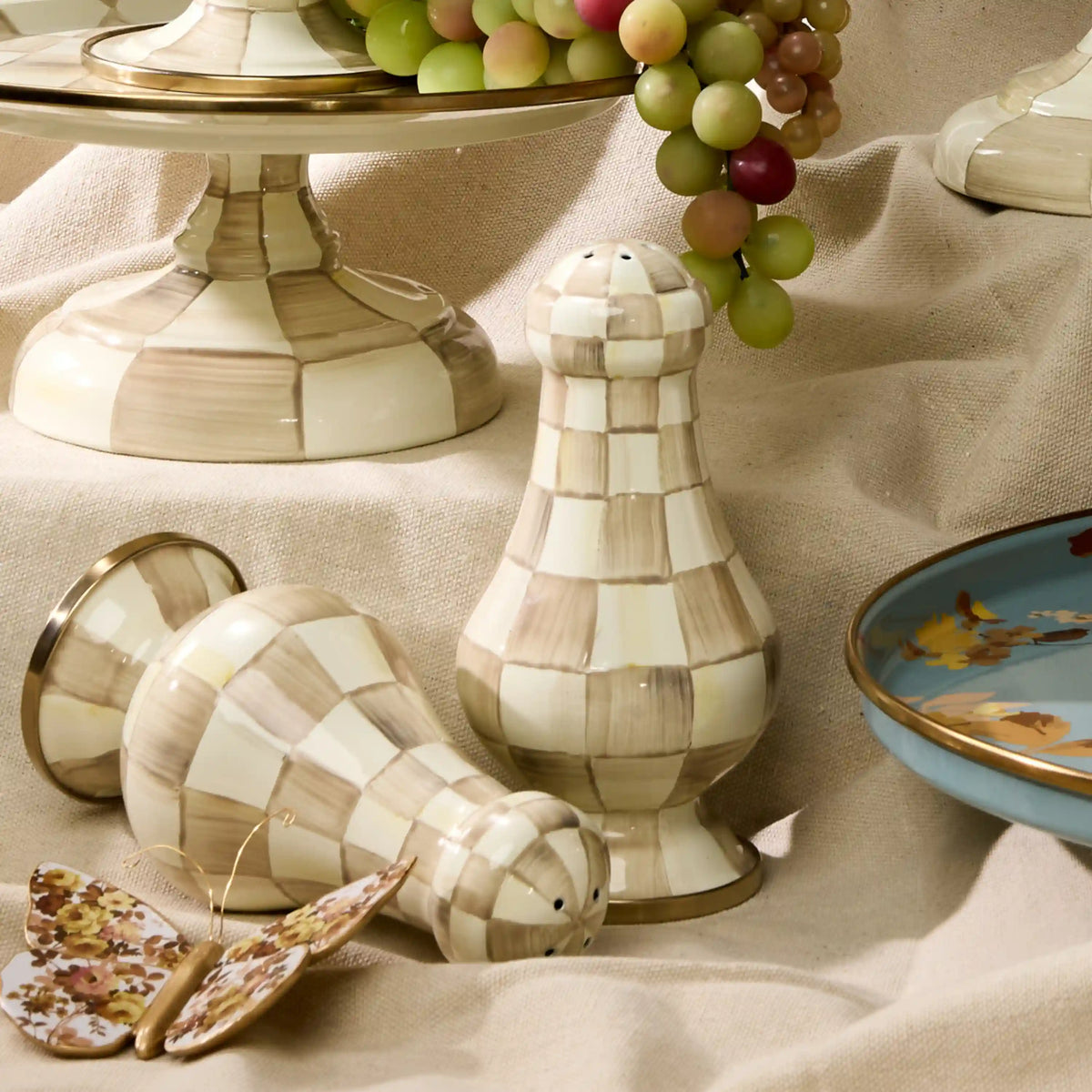 Violet Check Large Salt & Pepper Shakers