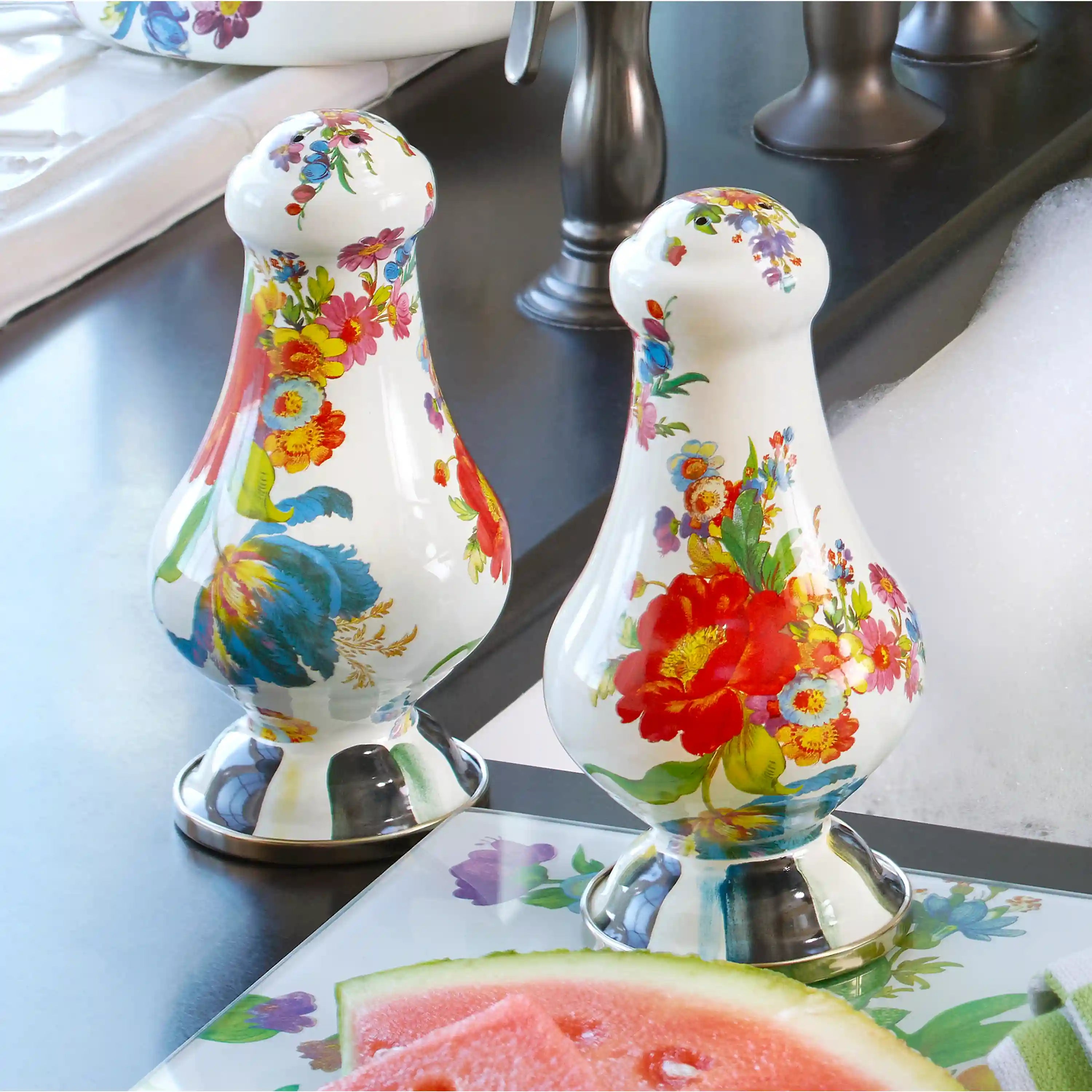 Emerald Check Large Salt & Pepper Shakers
