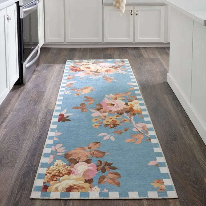 Slate Wild Rose 2'6" x 8' Washable Runner
