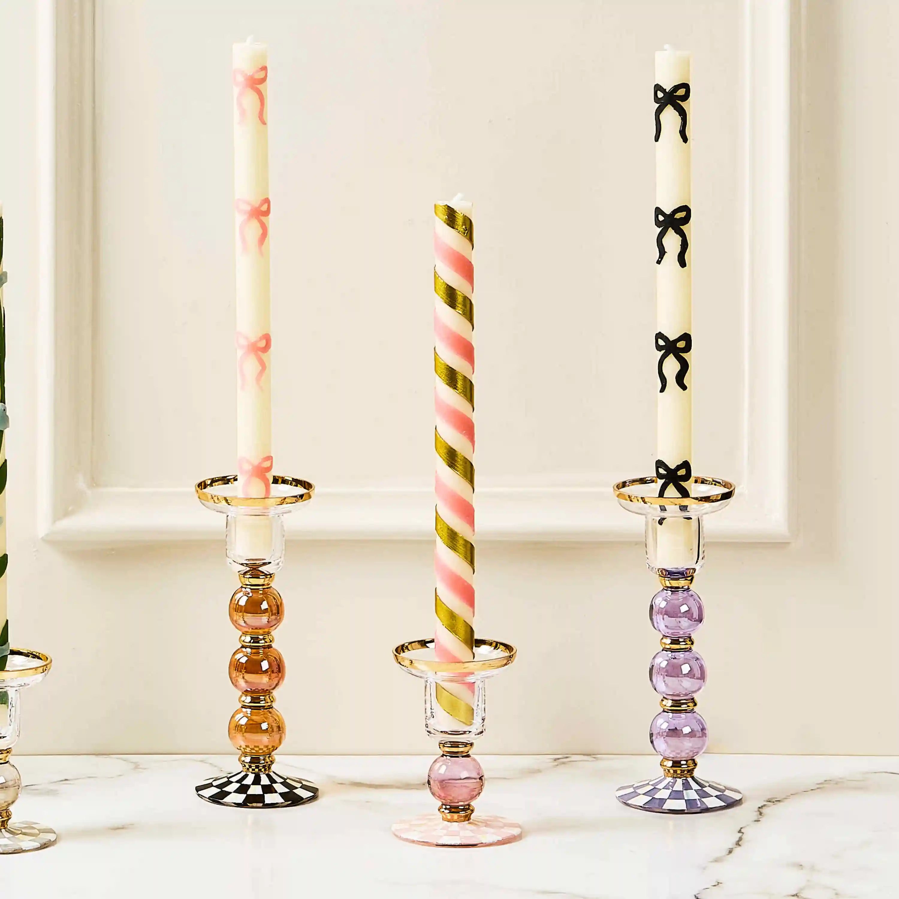 Rosy Check Large Glass Candlestick