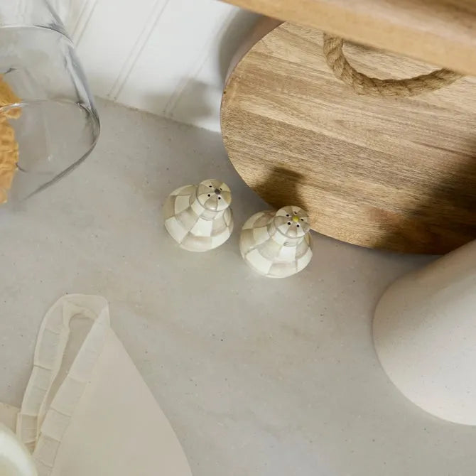 Mocha Check Salt & Pepper Shakers