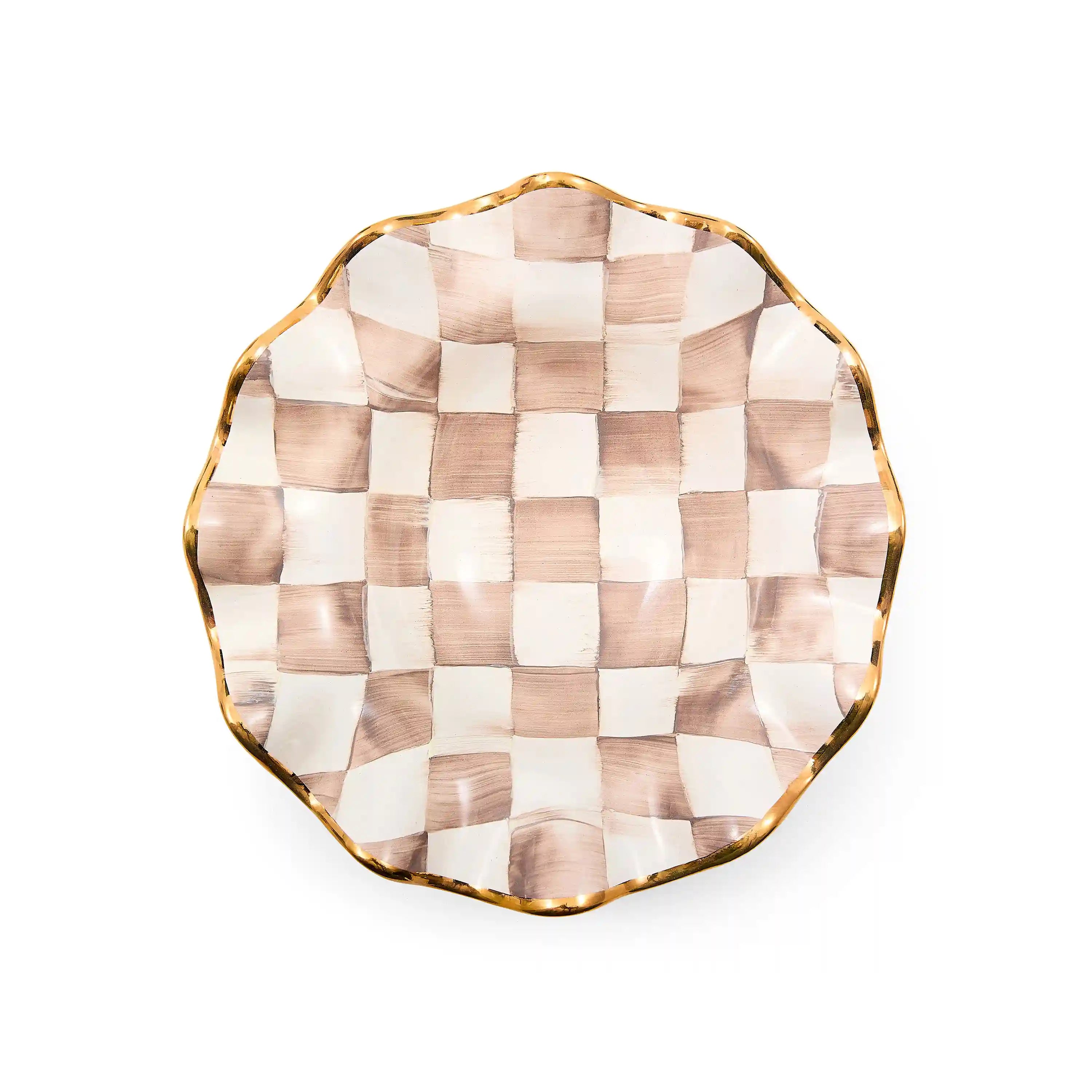 Mocha Check Ceramic Fluted Breakfast Bowl