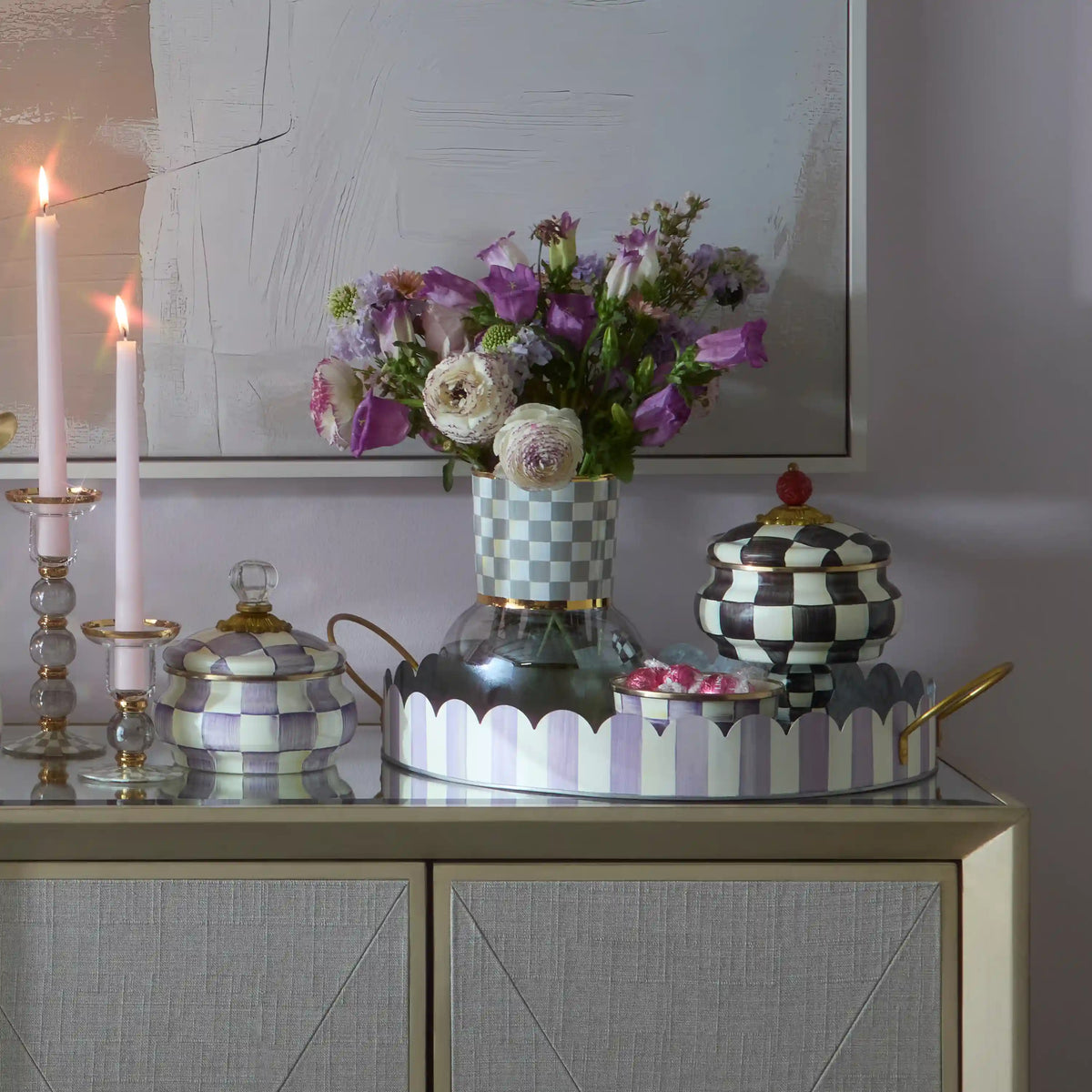 Violet Check Glass Vase